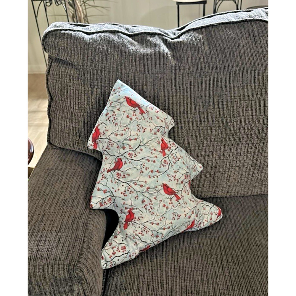 Handmade Christmas Tree Accent Decor Pillow Red Cardinals 15"